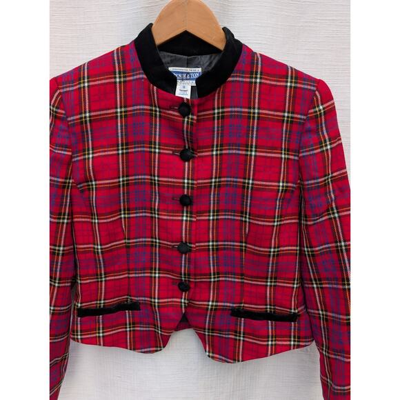 Vintage Pendleton Women’s Red Tartan Plaid Crop Wool Jacket Blazer Sz 10P Preppy - Picture 2 of 9